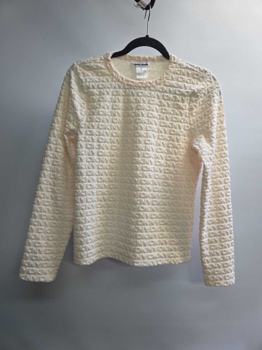 DKNY Mock Turtle Sretchy Sweater Ivory Logo Monogram New No Tags  Medium